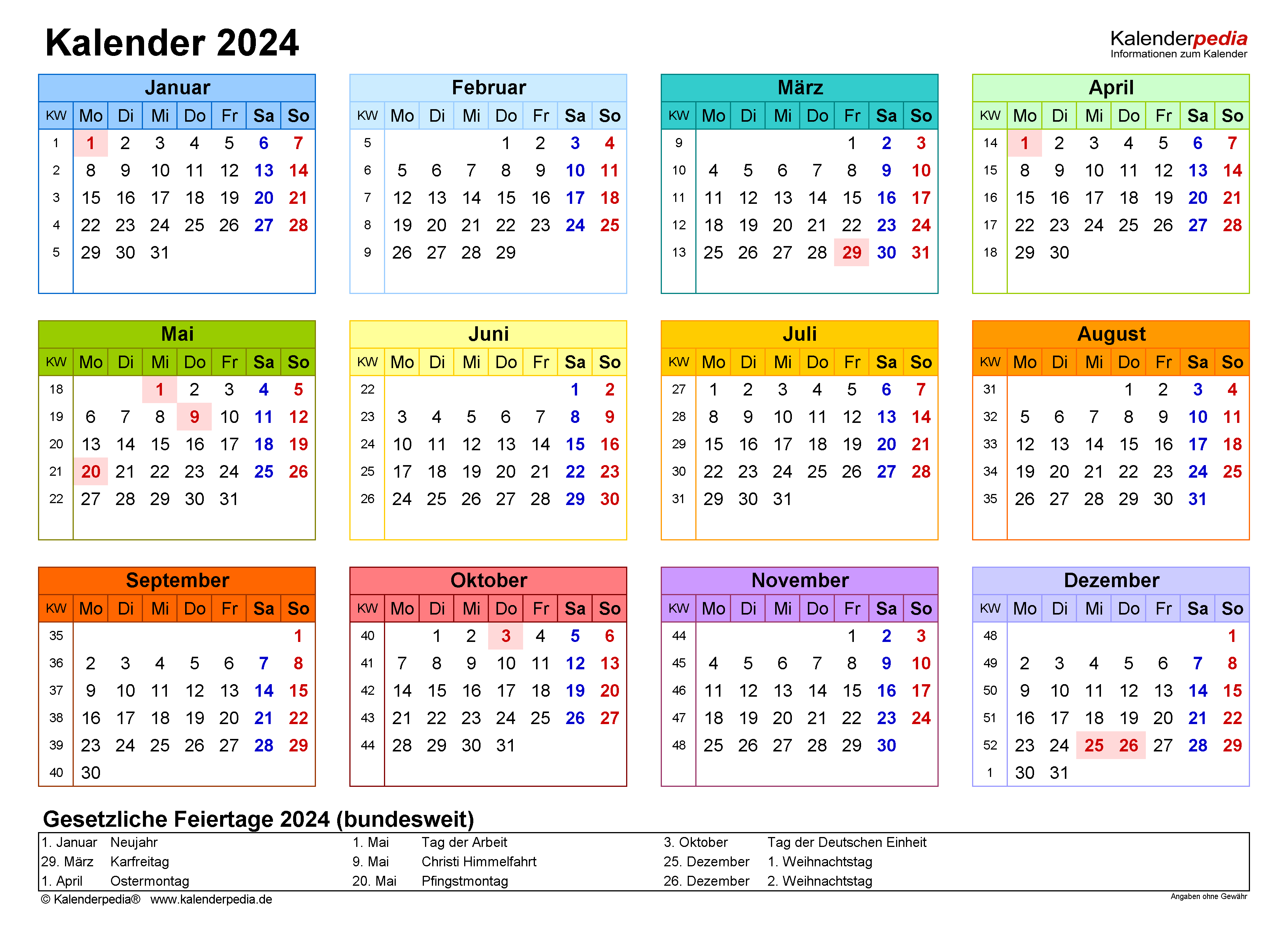 Kalender 2024 Zum Ausdrucken Als PDF 19 Vorlagen Kostenlos 2024