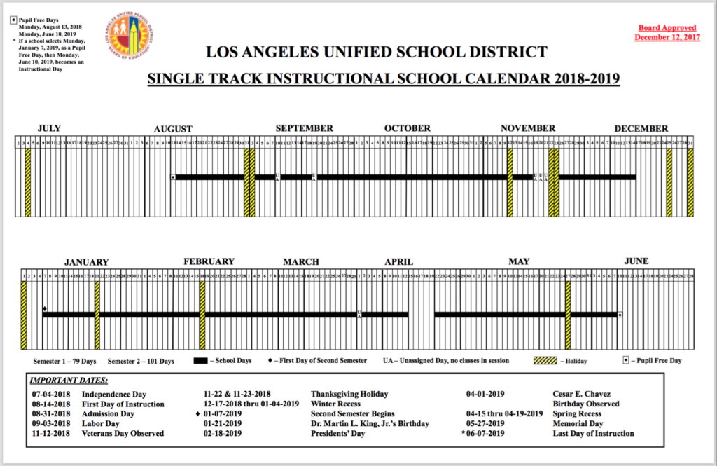 Lausd Single Track Calendar 2024-2023