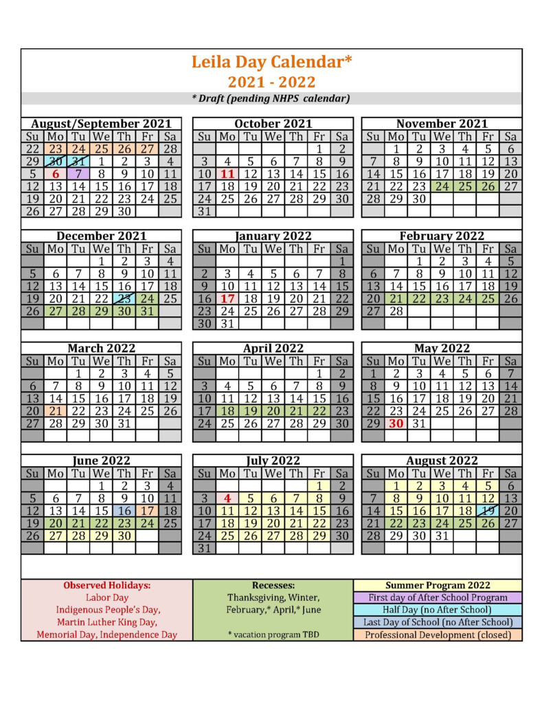 New Haven School Calendar 2021-2024