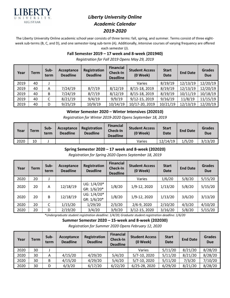 2024 Calendar For Liberty University Death Lines