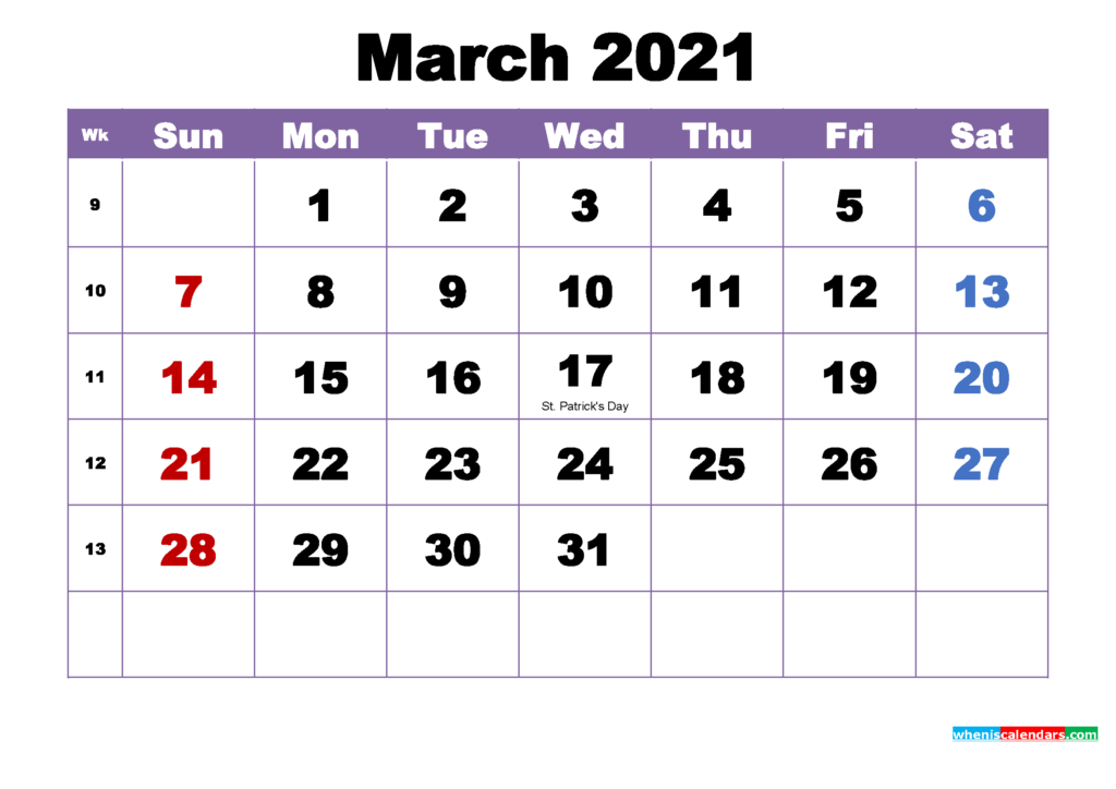 Free Printable March 2024 Calendar With Holidays