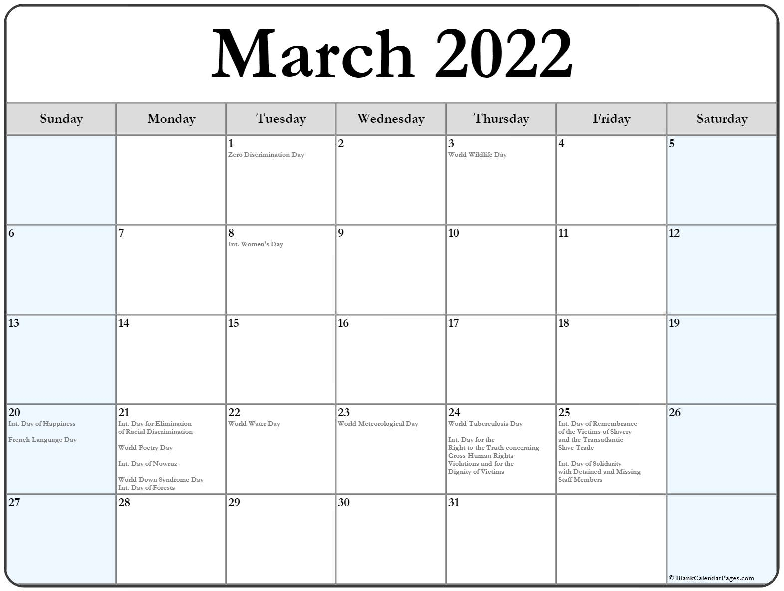 March Calendar 2024 With Holidays 2024 Calendar Printable