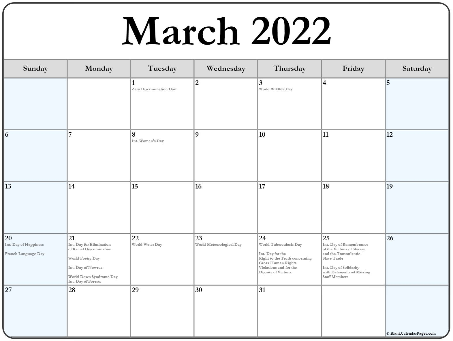 March 2024 Calendar With Holidays 2024 Calendar Printable