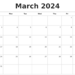 Monthly Calendar March 2024