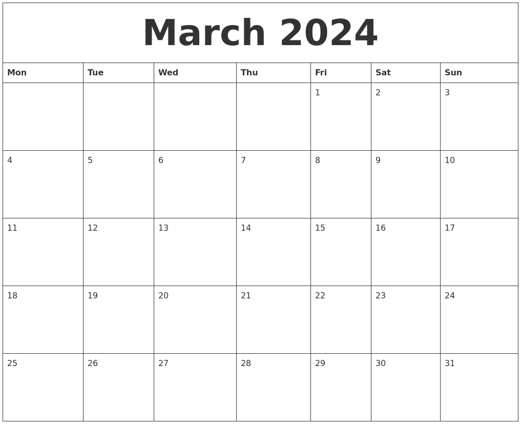 March Calendar 2024