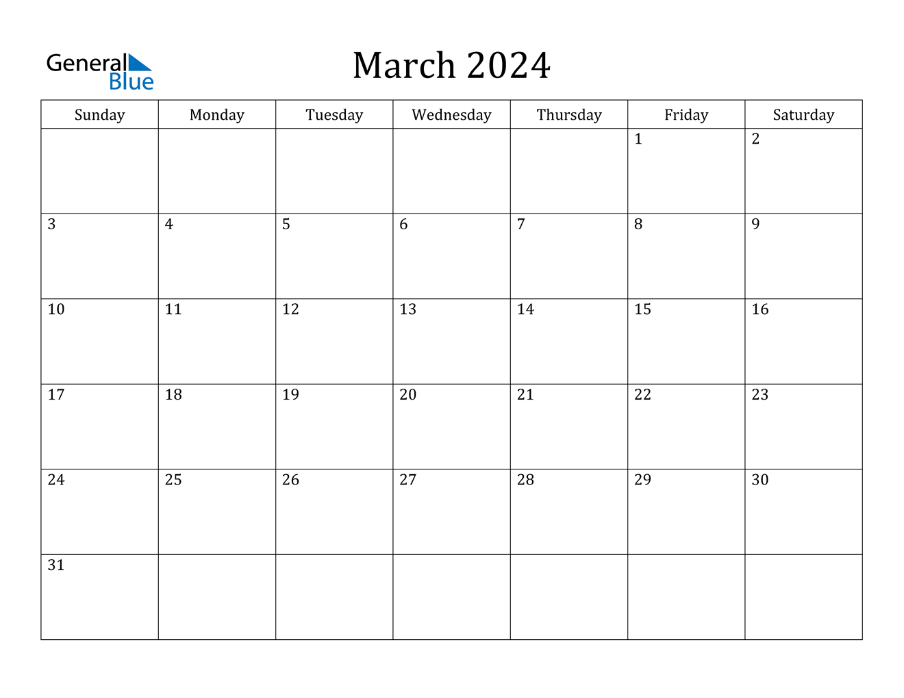March 2024 Calendar 2024 Calendar Printable