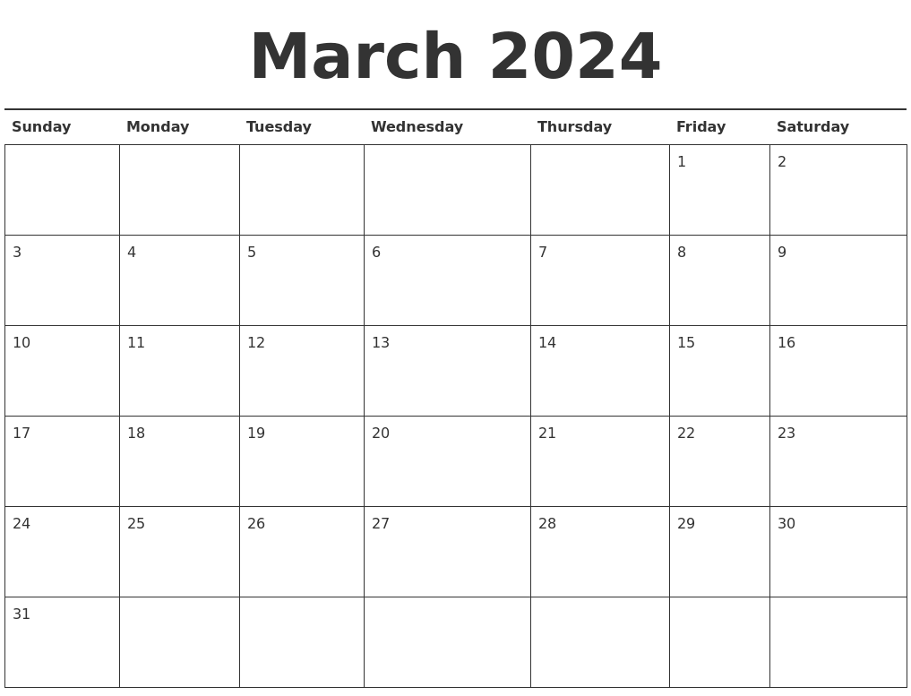 Printable March 2024 Calendar 2024 Calendar Printable