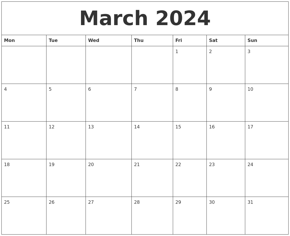 Calendar 2024 March