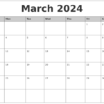 Monthly Calendar March 2024