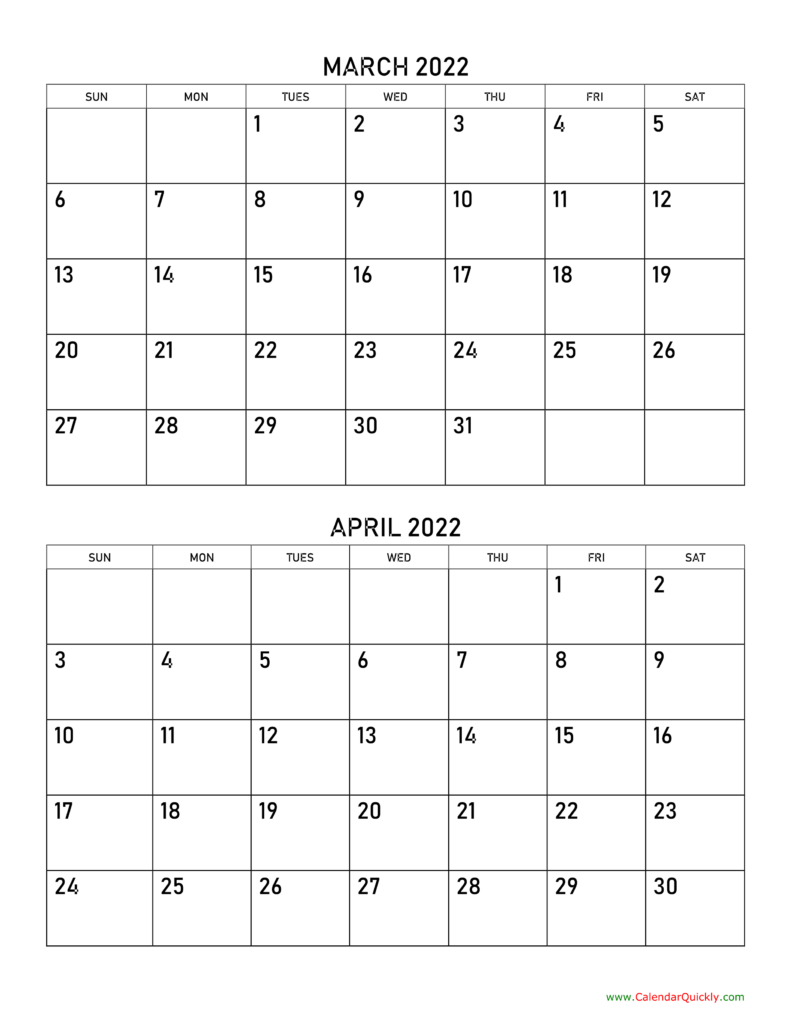 March And April Calendar 2024