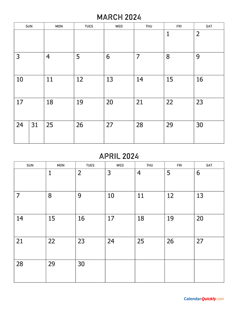 March And April 2024 Calendar