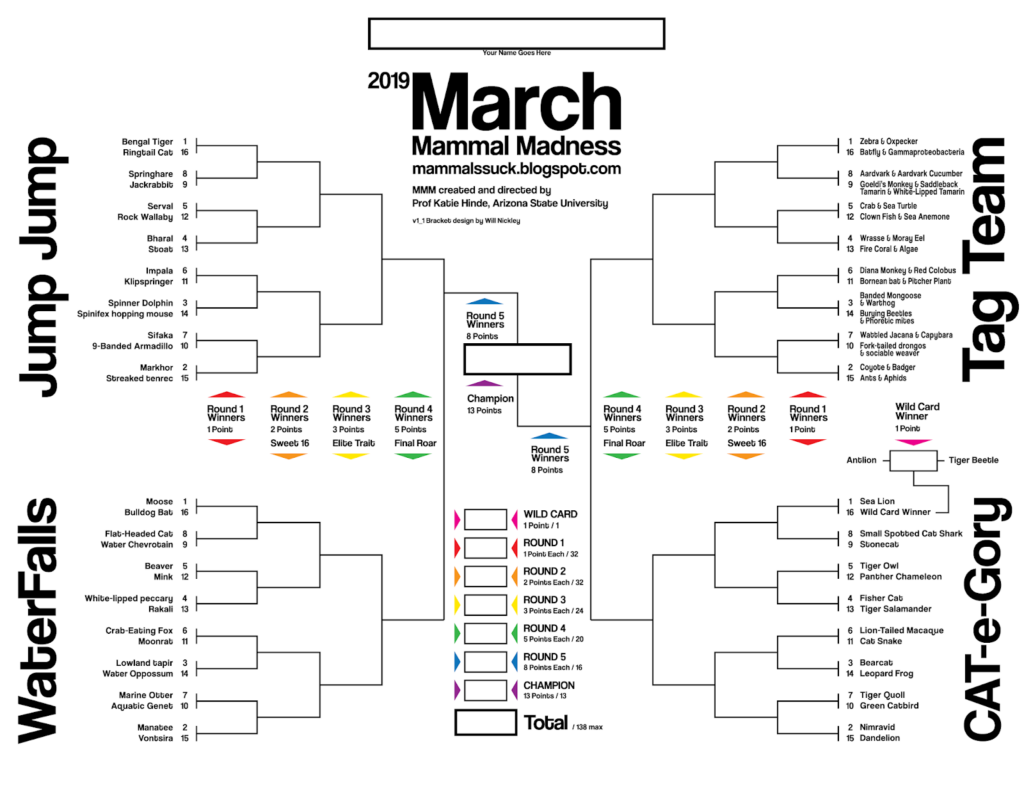 March Mammal Madness Calendar 2024