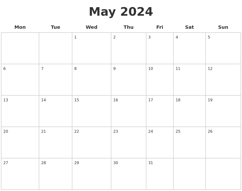 May Printable Calendar 2024