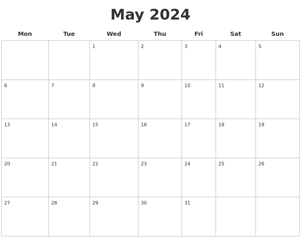 Blank Calendar May 2024 2024 Calendar Printable