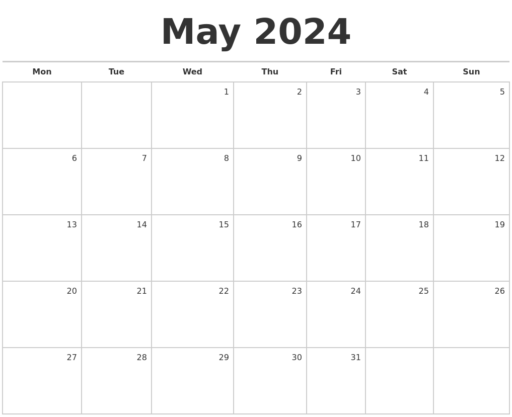 Blank Calendar May 2024