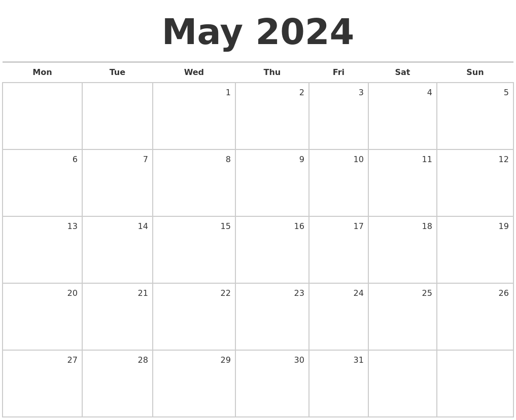 May 2024 Blank Calendar Printable Free Pdf Suzie Etheline