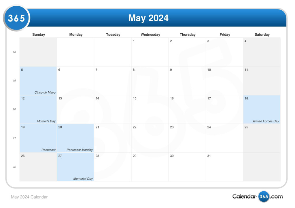 Calender For May 2024