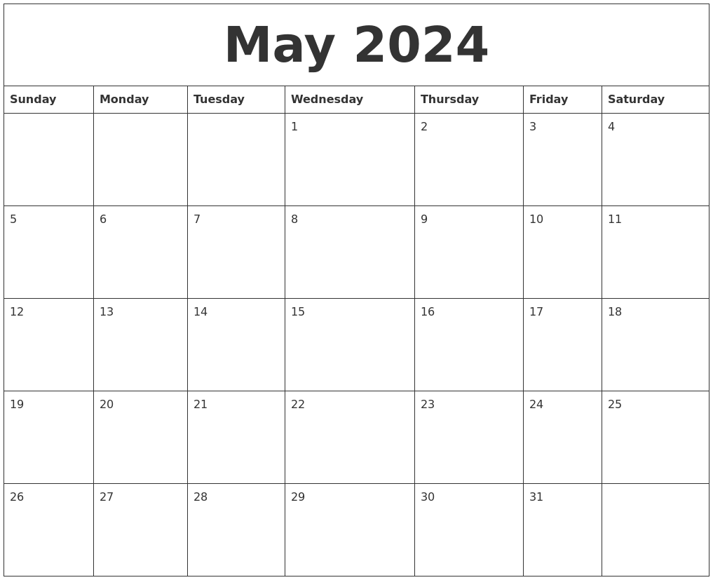 Calender For May 2024