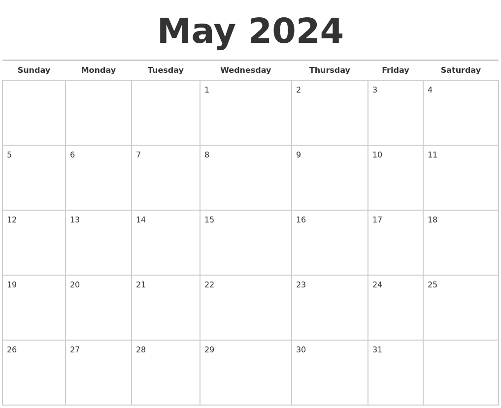 Free Printable May 2024 Calendar