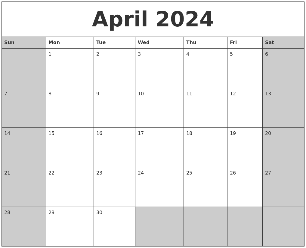 Calendar April May 2024