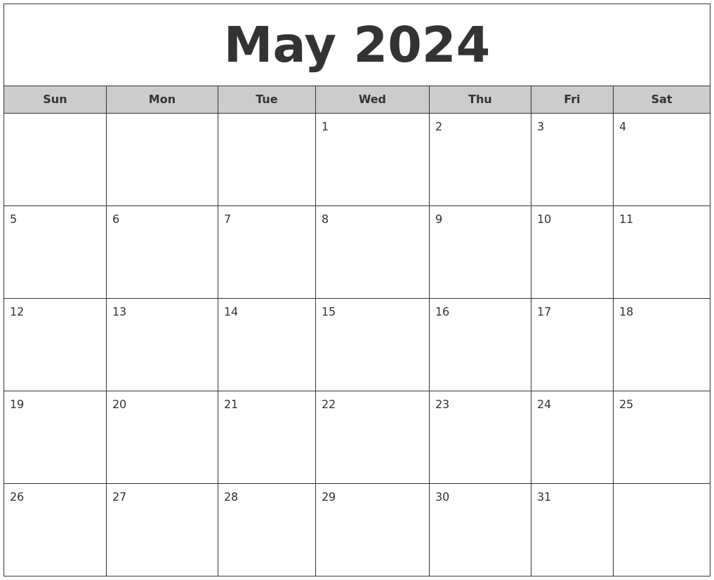 Monthly Calendar May 2024