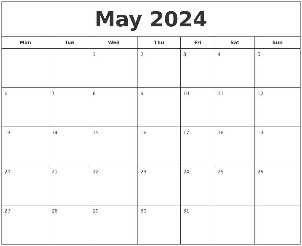 May 2024 Editable Calendar 2024 Calendar Printable