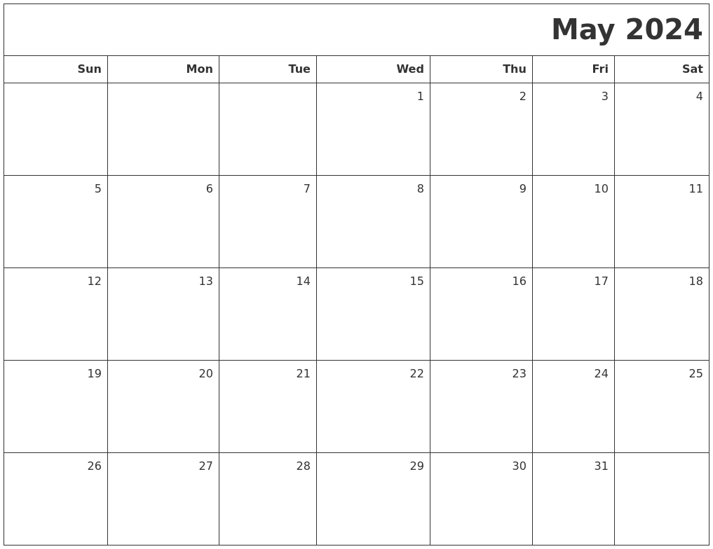 Calender For May 2024