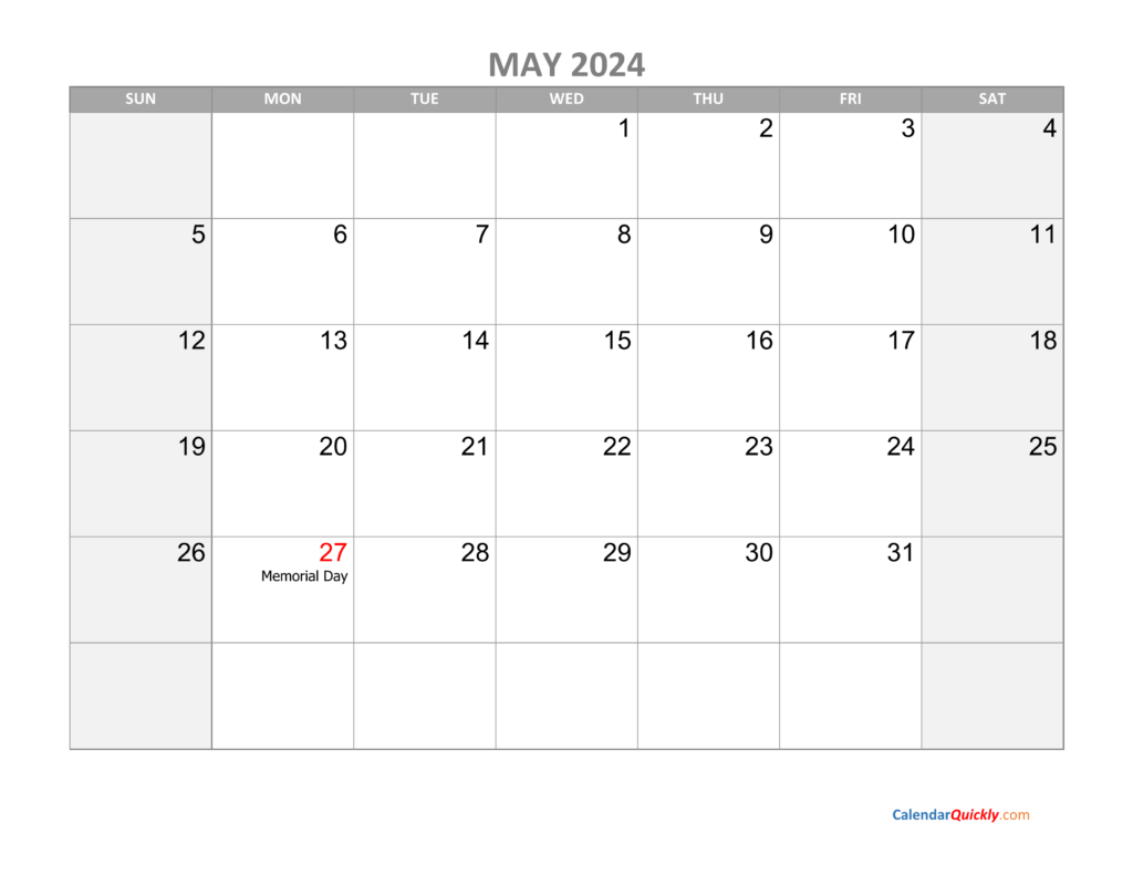 Free Printable May 2024 Calendar With Holidays