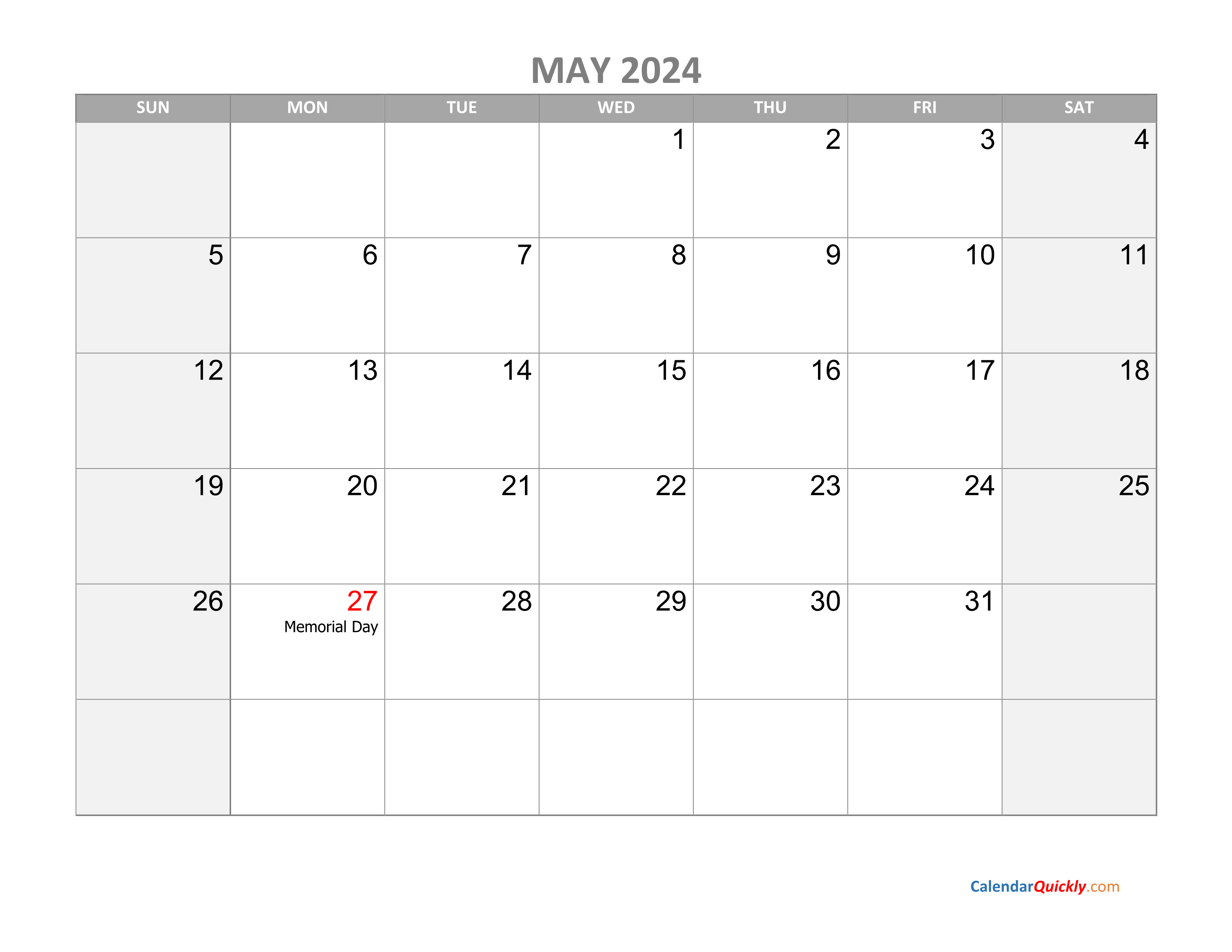 May 2024 Calendar With Holidays 2024 Calendar Printable