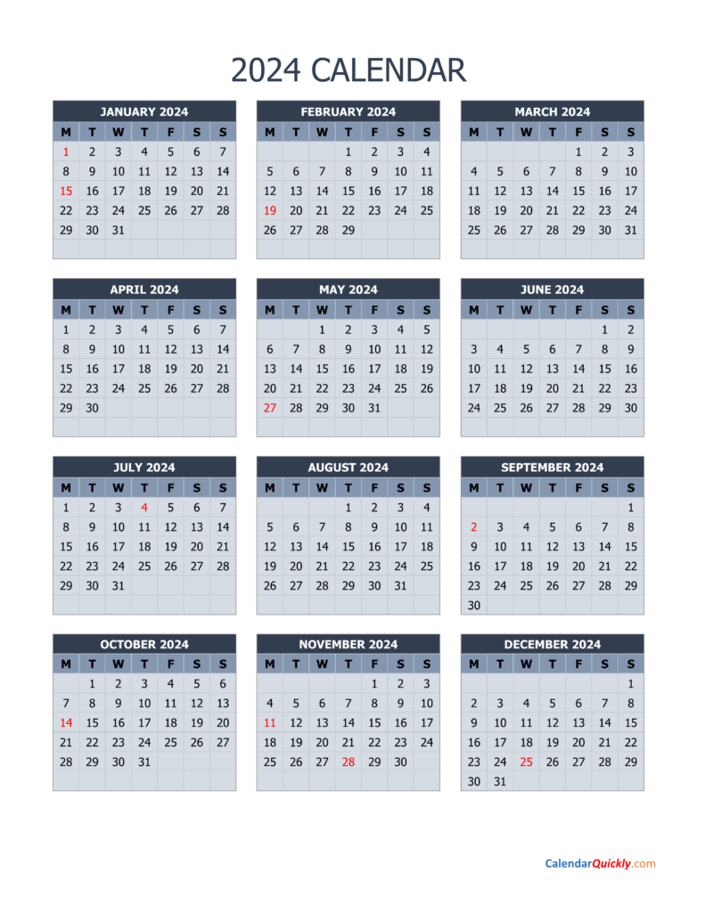 Quarter Calendar 2024