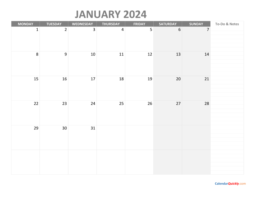 Blank 2024 Monthly Calendar