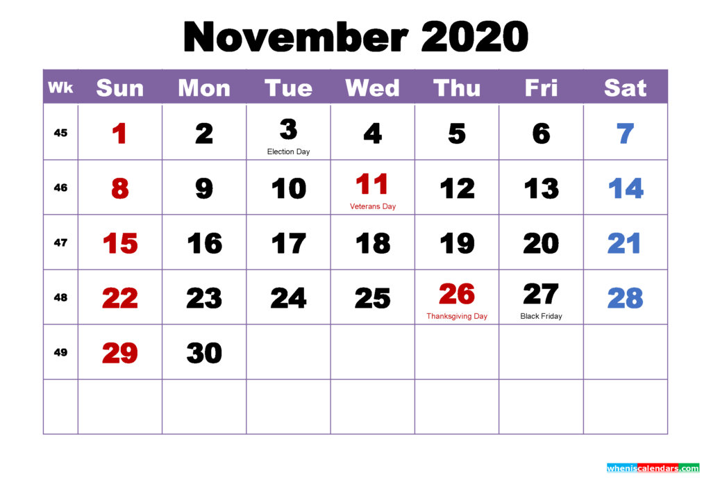 November 2024 Calendar With Holidays