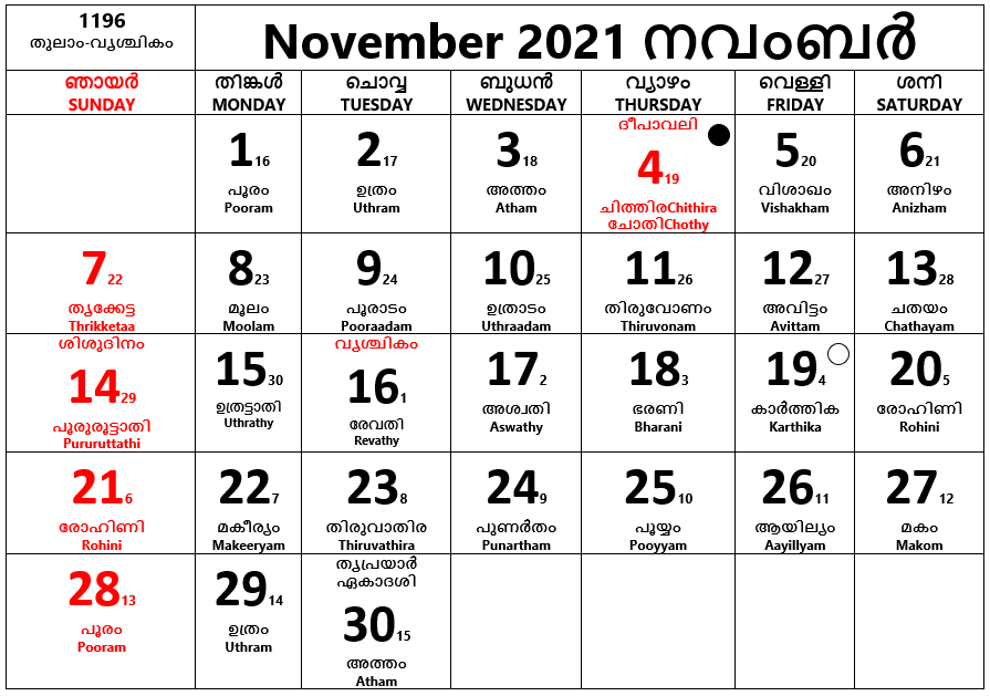 2024 October Calendar Malayalam Printable Version Chere Deeanne