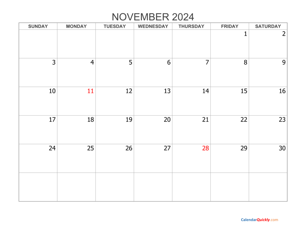 Calendar For November 2024