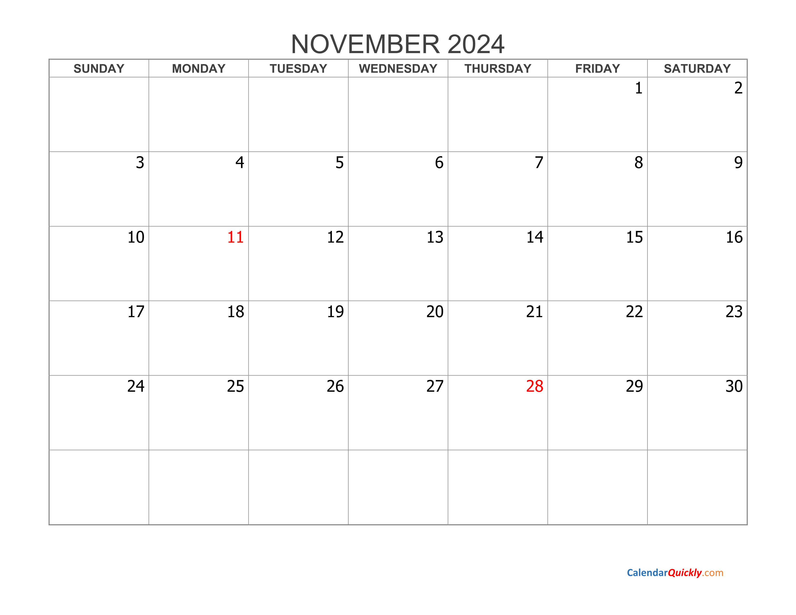 Calendar November 2024 2024 Calendar Printable
