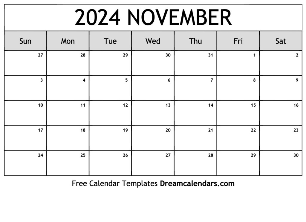 November Calendar For The Year 2024