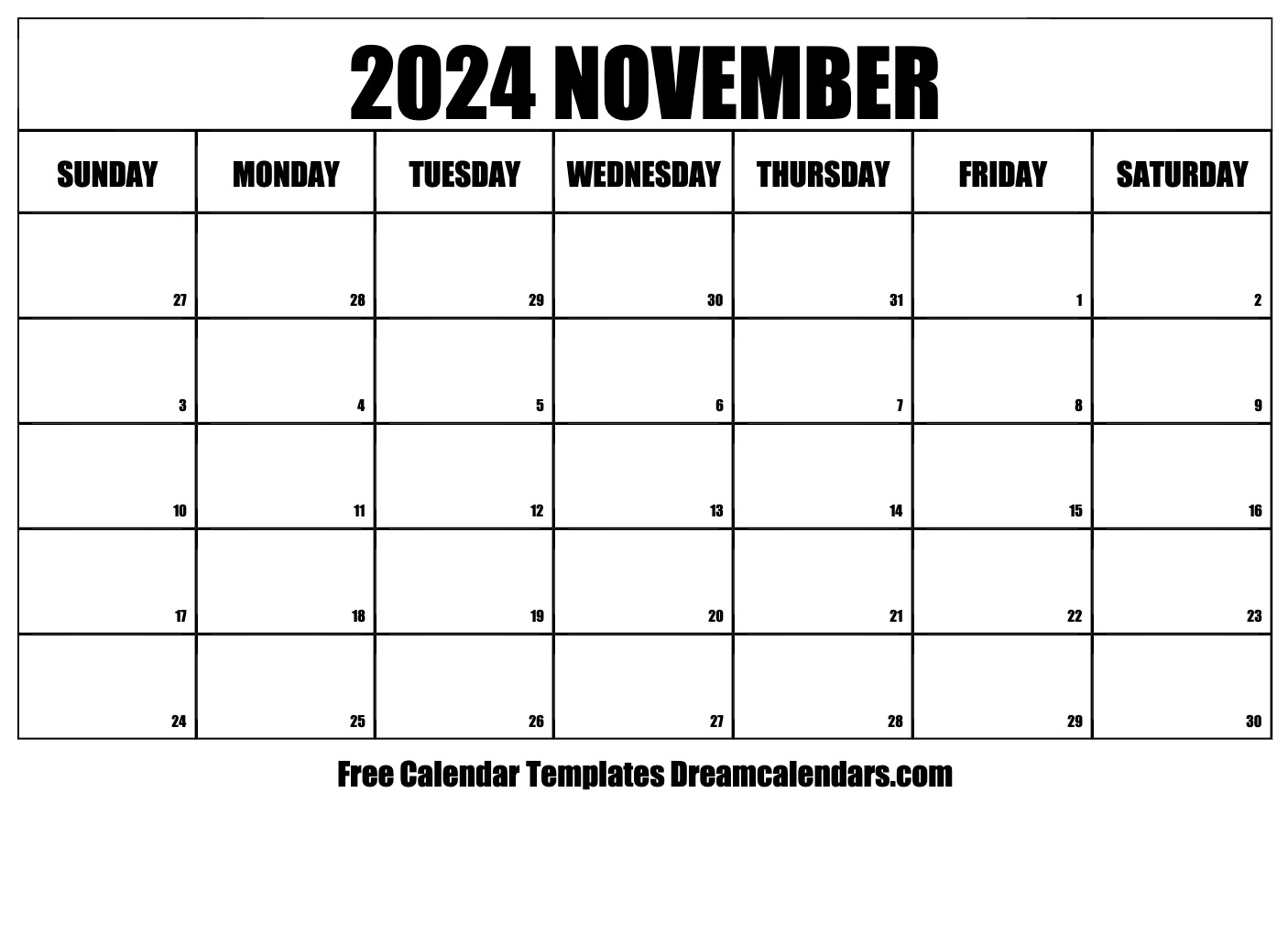 November Calendar 2024 2024 Calendar Printable