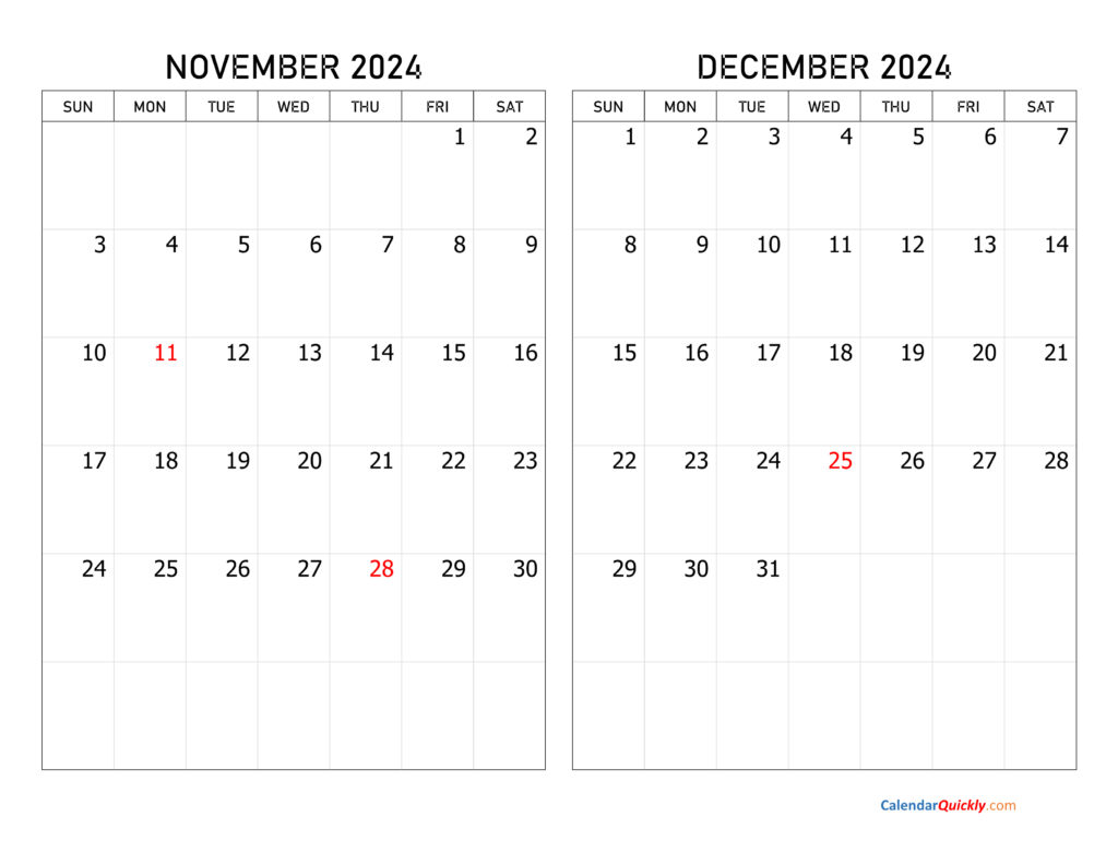 November And December 2024 Calendar