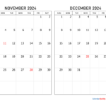 November And December 2024 Calendar