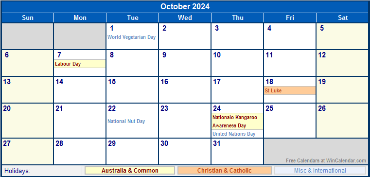 October 2024 Calendar With Holidays