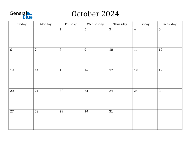 October 2024 Calendar 2024 Calendar Printable