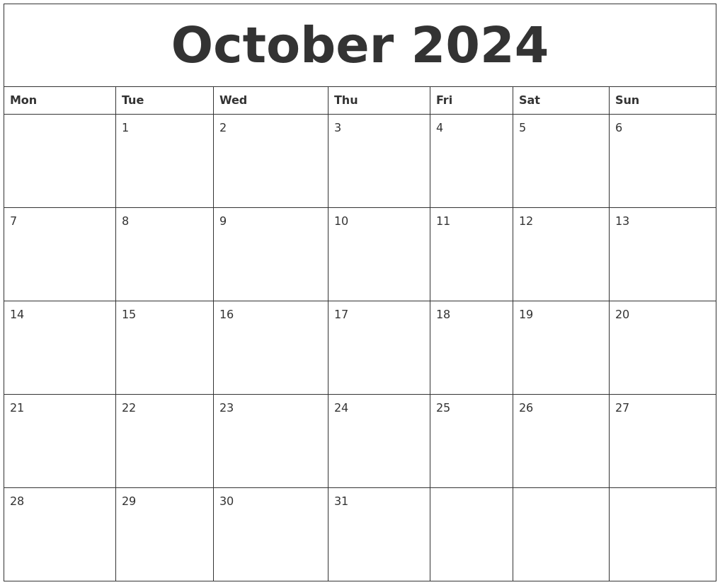 2024 October Calendar