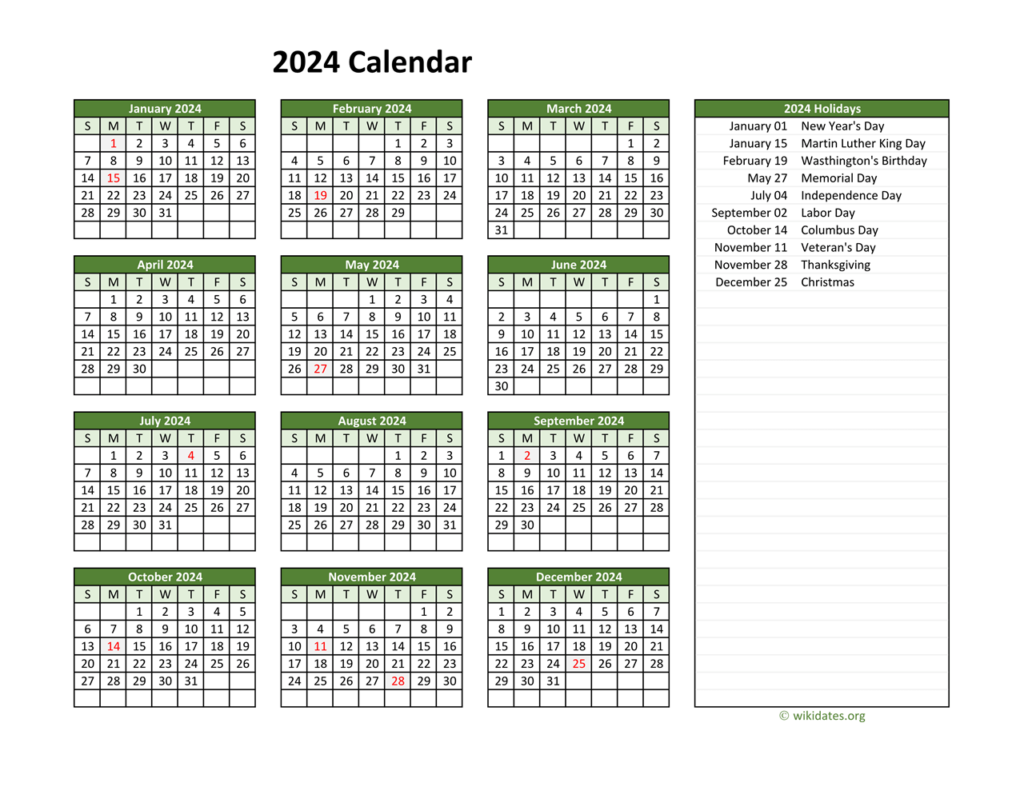 Federal Leave Calendar 2024