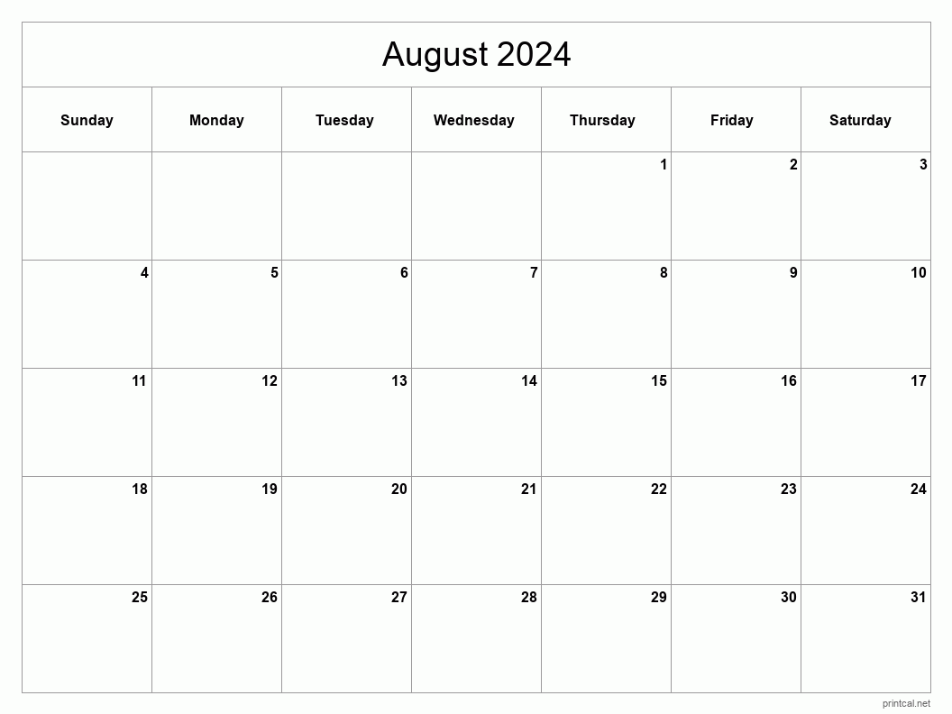 Printable August 2024 Calendar Free Printable Calendars 2024 Calendar