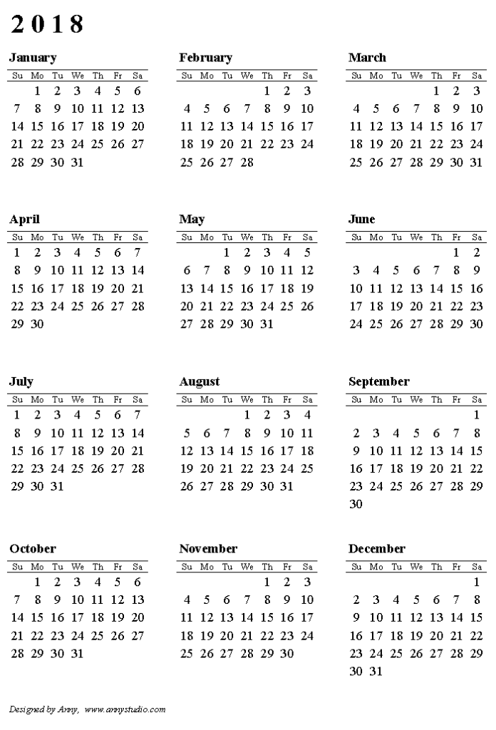 List Of Calendar Years From 2018 Until 2024