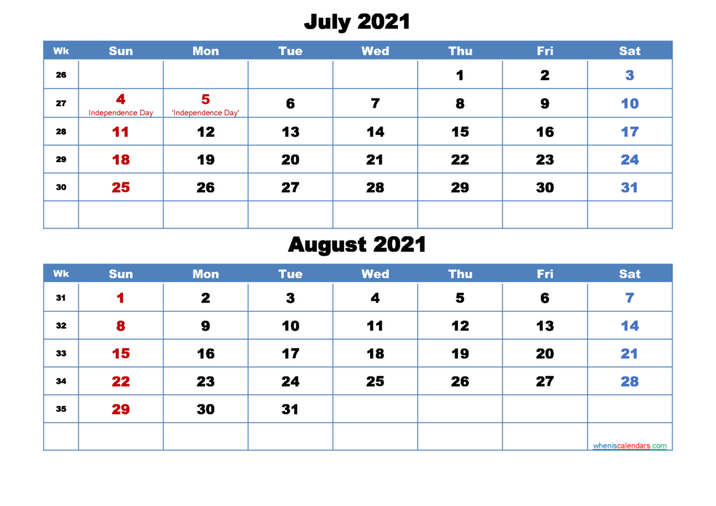 July And August Calendar 2024