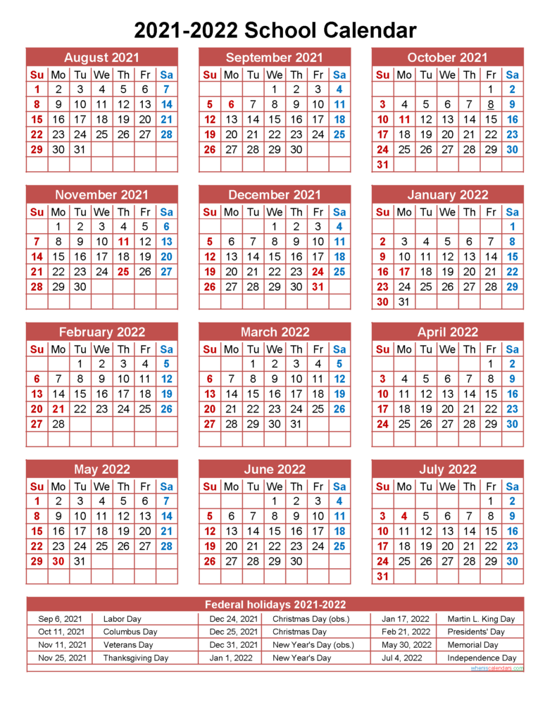 Printable 2021 And 2024 School Calendar