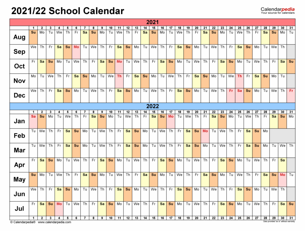 2021-2024 Academic Calendar Template