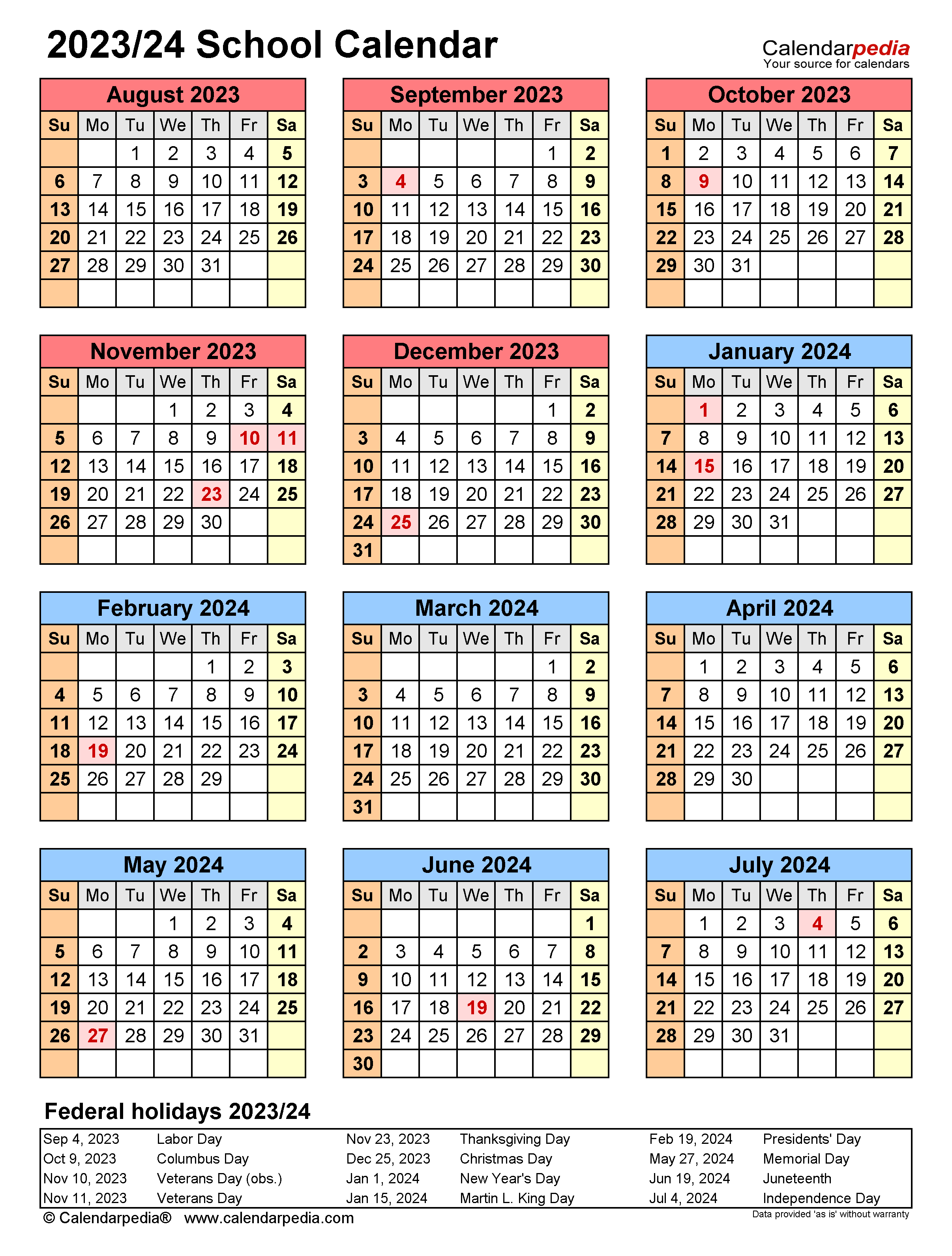Calendars 2023 2024 Free Printable Pdf Templates - PELAJARAN