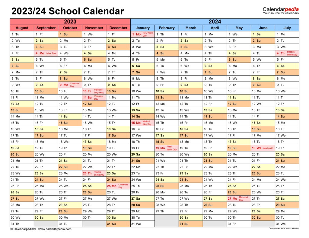 2023-2024 School Calendar Template